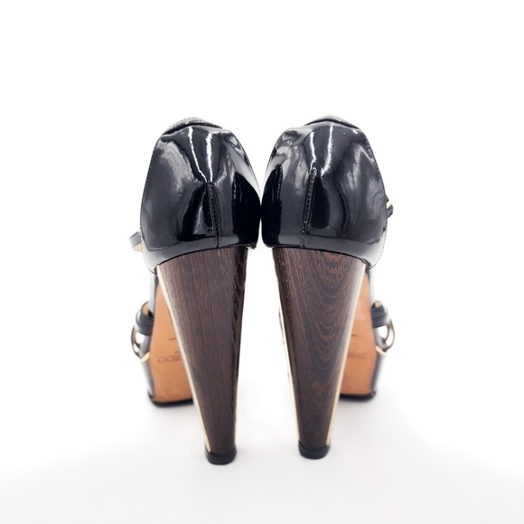 JIMMY CHOO Platform Patent Leather Strappy Lucite Wooden High-Heel Shoes EU 37 - Picture 7 of 9